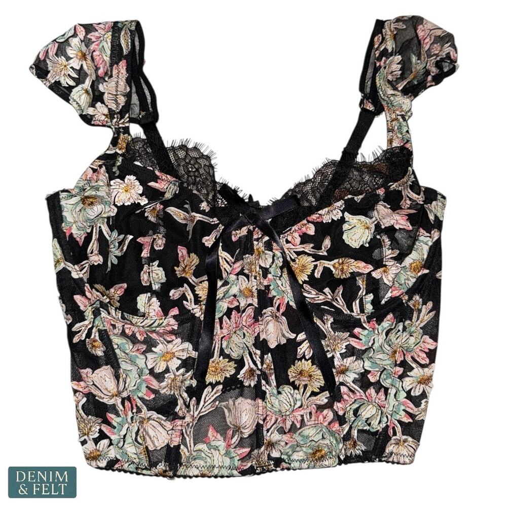 NEW Victoria’s Secret Dream Angels Floral Lace Longline Bra Black 34DD Romantic - Picture 3 of 12